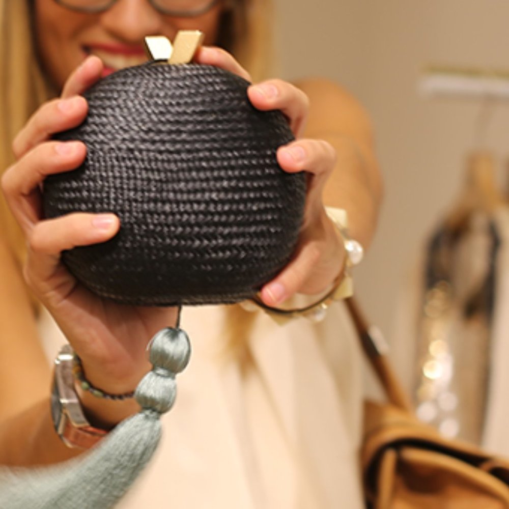Hoss Intropia Braided Straw Clutch in Navy Blue